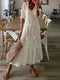 Robe longue en dentelle blanche pour femme avec manches 3/4