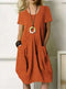 Robe Femme Orange à Manches Courtes avec Poches