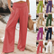 Pantalon large en lin pour femme, taille haute, multicolore