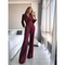 Combinaison Pantalon Femme Bordeaux à Manches Longues