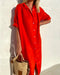 Robe Chemise Rouge en Lin pour Femme avec Manches Courtes