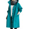 Manteau imperméable turquoise à capuche pour femme