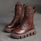 Bottes en cuir marron à lacets pour femme avec semelle épaisse