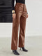 Pantalon en cuir marron pour femme, coupe droite