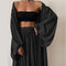 Robe longue noire à manches longues amples pour femme
