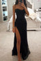 Robe de soirée noire à bretelles fendue élégante pour femme