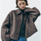 Veste en laine marron pour femme avec poches et col classique