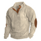 Pull en laine beige avec coudières en cuir marron