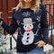 Pull en tricot bleu avec motif bonhomme de neige pour femme