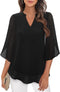Blouse Femme Noire à Manches 3/4 Transparentes