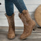 Women's Western Brown Leather Boots with Floral Embroidery