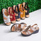 Leather floral sandals for women, wedge heel