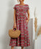 Women's Red Floral Print Short Sleeve Dress