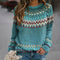 Pull en tricot à motif jacquard pour femme, bleu
