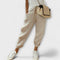 Pantalon en lin beige pour femme avec cordon de serrage