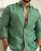 Camicia in lino verde da uomo a maniche lunghe