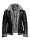Blouson en cuir noir avec doublure en fourrure pour homme