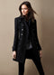 Manteau Femme Noir à Double Boutonnage avec Col à Revers