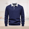 Maglione in cotone blu navy con colletto polo bianco da uomo
