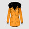 Abrigo de invierno amarillo con capucha de piel para mujer