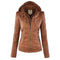 Veste en cuir marron à capuche pour femme