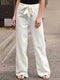 Pantalon en Lin Blanc avec Ceinture Noeud pour Femme