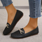 Mocassin en Cuir Noir pour Femme avec Boucle Décorative