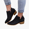 Black Women's Suede Ankle Boots with Low Heel