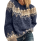 Blue and beige jacquard pattern wool sweater for women