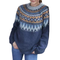 Blue Wool Sweater with Nordic Patterns for Women
