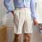 Short en Lin Beige pour Homme avec Plis et Revers