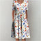Robe Femme Fleurie Manches Courtes Col Rond Blanc