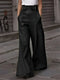 Pantalon large noir taille haute avec ceinture pour femme