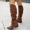 Bottes Hautes en Daim Marron avec Fermeture Éclair pour Femme