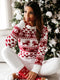 Pull Noël Femme Motif Renne et Flocons de Neige Rouge Blanc