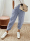 Blue and white striped pants for women, casual