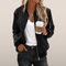 Veste Bomber Femme Noire Casual avec Fermeture Éclair