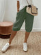 Bermuda en Lin Vert pour Femme avec Poches