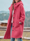 Manteau en laine rose à capuche et boutons pour femme