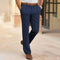 Pantalon habillé homme bleu marine avec ceinture marron