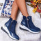 Bottines Femme Bleu Marine à Fermeture Éclair et Semelle Blanche