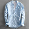 Camicia uomo in lino azzurro chiaro con collo alla coreana e bottoni