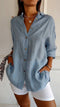 Camicia in lino blu da donna con maniche lunghe