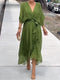Robe longue verte en mousseline avec ceinture pour femme