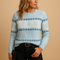 Pull en Laine Bleu à Motifs Géométriques pour Femme