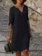 Robe droite noire à manches 3/4 pour femme