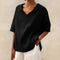 Blouse en lin noir à manches courtes pour femme