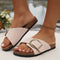 Women's Leather Sandals Beige Buckle Cork Sole