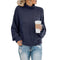 Maglione a maglia blu navy da donna, collo alto, maniche lunghe