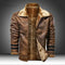Veste en cuir marron avec doublure en fourrure pour homme